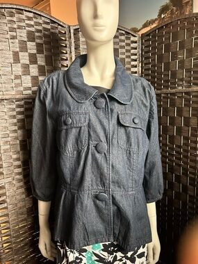 Ann Taylor Dark Denim Button-Front peplum Jacket size 18